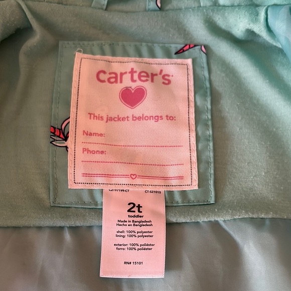 Gently loved Kids Unicorn Print Green Lightweight Jacket by Carters - Picture 5 of 10
